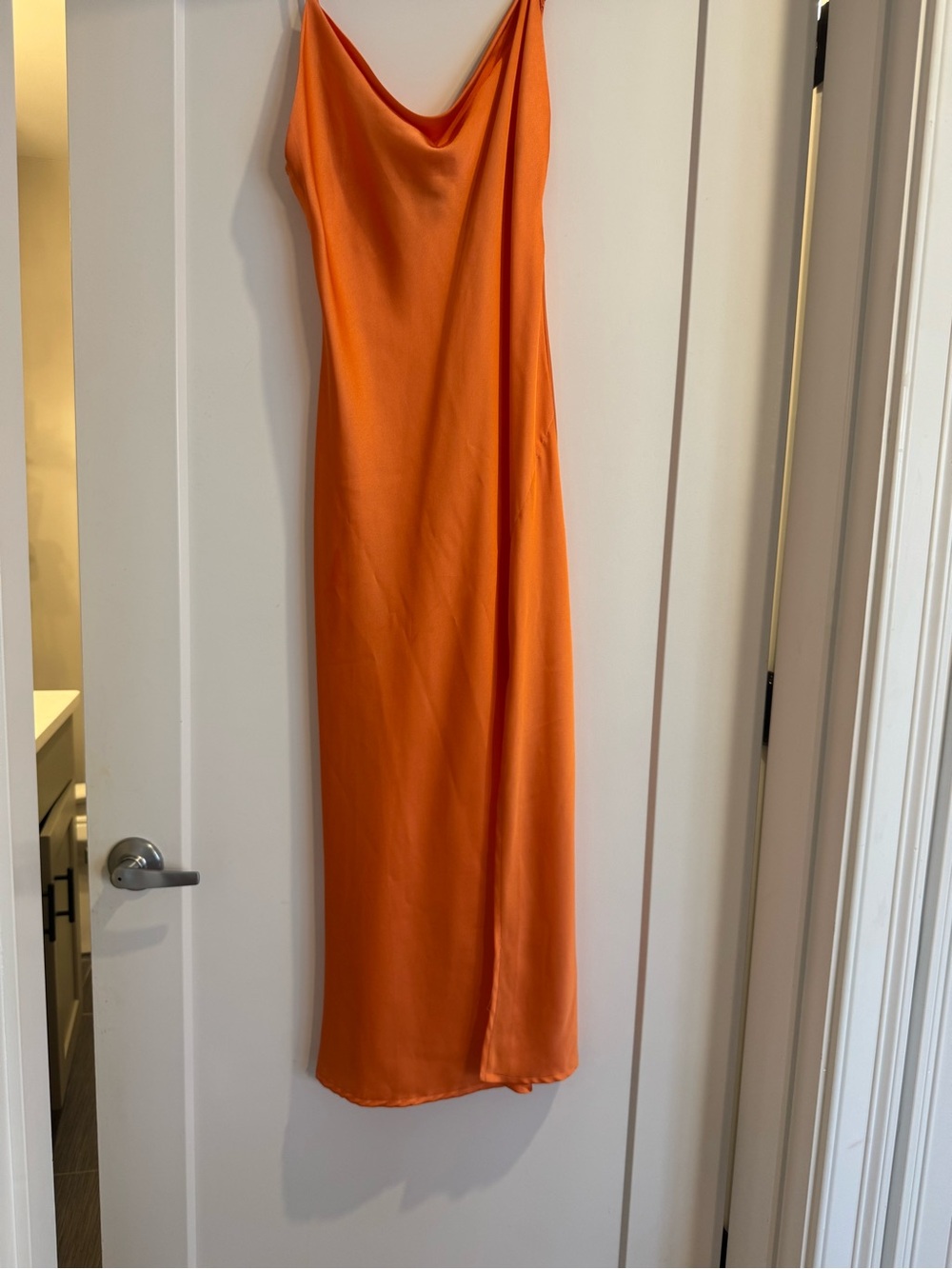 Orange Slip Midi Dress - Elegant Cowl Neck